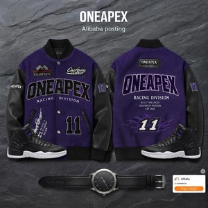 Blouson de course noir et violet pour homme, style Letterman, brodé, streetwear, vente en gros - Product Image 5