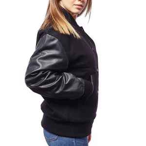 Veste universitaire pour femme, noire, manches longues, 100% laine, écologique, col boutonné chauffant, longueur normale, vêtements d'hiver - Product Image 5