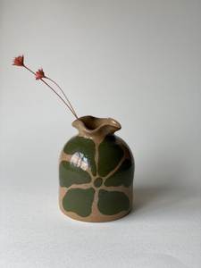 Handmade Ceramic Tabletop <b>Vase</b> <b>Set</b> With Orange And Floral Motifs Bohemian Style 8-16 Inches - Product Image 3