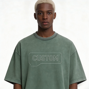 Camiseta de Hombre con Lavado Ácido, Oversize, Cuello Redondo, Algodón, Estilo Vintage, Ropa Casual Urbana, Estilo Americano - Product Image 3