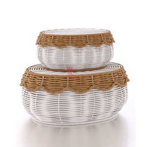 Panier de rangement en osier festonné imitation rotin avec couvercle, style bohème, pour l'organisation des articles divers, décoration intérieure - Product Image 3