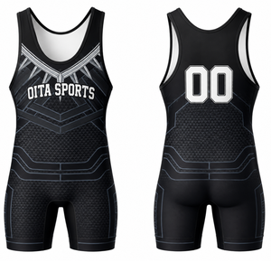 Men Black Gray Sublimated Wrestling Singlet <b>Athletic</b> Polyester Wrestling Suit Training Match Performance Sports Clothing - Product Image 1
