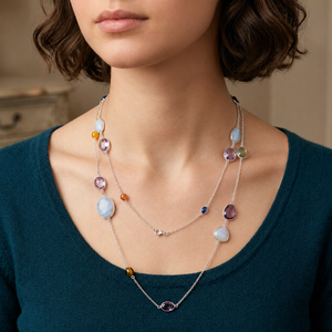 Natural Kyanite Tourmaline Amethyst Blue Lace Agate Gemstone Long Snake Chain Bohemian <b>Statement</b> <b>Necklace</b> 925 Sterling Silver - Product Image 6