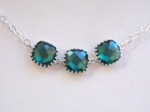 Green Sapphire Necklace Green Glass Necklace Teal Jewelry Sterling Silver Wedding Bridesmaid Necklace Gift - Product Image 2