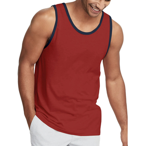 Camiseta sin Mangas de Algodón Rojo Sólido para Hombre, Transpirable, Tejida, Cuello Redondo, Estilo Casual - Product Image 1