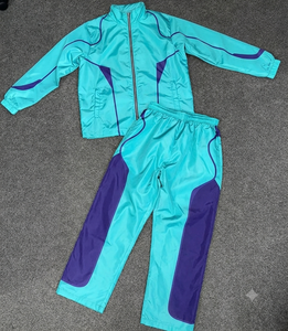 Ensemble de survêtement pour homme, manches longues, fermeture éclair, col montant sportif, blocs de couleur, polyester, tenue d'automne, coupe régulière pour adulte - Product Image 2