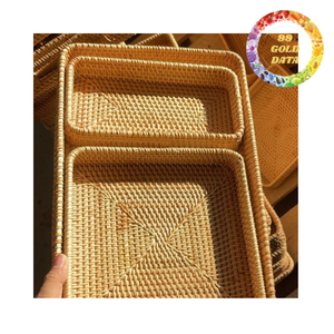 Plateau de service en rotin tressé avec incrustation de coquillages |   Plateau décoratif fait main pour la maison, l'hôtel, le restaurant et les cadeaux - Product Image 3