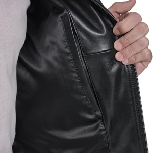 <b>Men</b>’s Genuine Leather <b>Trucker</b> <b>Jacket</b>, Classic Button Front Leather <b>Jacket</b> with Shirt Collar, Casual Vintage Workwear Outerwear - Product Image 6