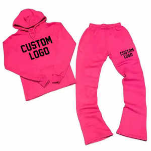 Ensemble décontracté de sweat à capuche brodé et pantalon évasé délavé effet soleil, avec logo personnalisé de haute qualité, 100 % coton - Product Image 6