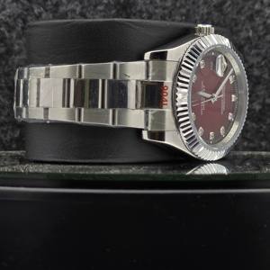 Luxury 41mm Men's <b>Watch</b> Stainless Steel Automatic Mechanical Style Burgundy Red Dial <b>Diamond</b> Hour Markers Business Wristwatch - Product Image 2