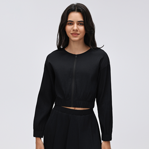 Vêtements de sport pour femmes personnalisés, écologiques, en spandex/nylon, vêtements de fitness, vêtements de sport, sweat-shirt à manches longues, coupe ample, veste de yoga - Product Image 4