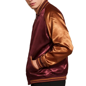 Casual Silk Satin Bomber <b>Jacket</b> For <b>Men</b> Custom Logo Design High Quality Ribbed Trim Snap Closure <b>Jackets</b> - Product Image 6