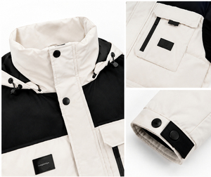 <b>Men's</b> Color Blocking <b>Puffer</b> Jacket With Hood Stand Collar Thick Winter <b>Coat</b> <b>Long</b> Loose Fit Windproof Polyester Outerwear - Product Image 5