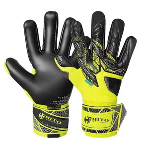 German Latex Custom Design Black and Yellow Negative Cut Stretchable Soccer Goalkeeper Gloves With 4mm German Latex T Tab - Product Image 1