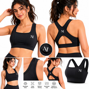 High Quality Women's Black Racerback Sports Bra With Cut-Out Back And Logo Medium Support Yoga Top Seamless Breathable Design - Product Image 5