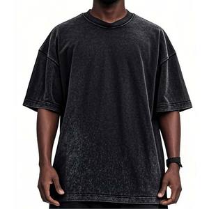 Camiseta de manga corta para hombre, 100% algodón, transpirable, estilo casual, con cuello acanalado, lavado ácido, oversize, streetwear, desgastada - Product Image 5