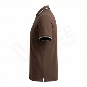 Polo en piqué à manches courtes pour homme, couleur marron, avec poche et fermeture éclair, décontracté, respirant, tricoté, design uni, coupe classique - Product Image 3
