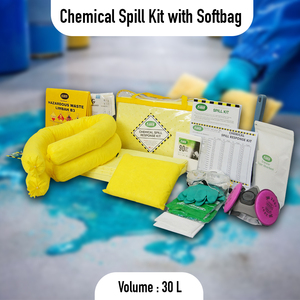 ชุดอุปกรณ์ควบคุมการรั่วไหลของสารเคมี 30 ลิตร ถุงใสแบบนิ่ม พร้อมแผ่นดูดซับ ถุงเท้า ถุงมือ ชุดควบคุมการรั่วไหลของของเหลวอันตรายในกรณีฉุกเฉิน - Product Image 2