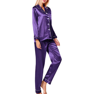 Conjunto de Pijama Casual de Satén Morado para Mujer, Manga Media, Transpirable, con Cierre de Cordón, Ropa de Dormir Elegante, 100% Seda, Cuello Camisero - Product Image 5