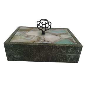 Black MARBLE Cremation Urn Keepsake <b>Box</b> Leaf Knob <b>Memorial</b> Ashes Container for Home Display - Product Image 1