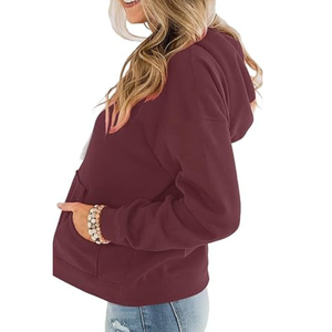Sweat-shirt à capuche unisexe bordeaux, manches régulières, en coton tricoté, couleur unie, coupe décontractée, pour l'automne, avec poches - Product Image 4