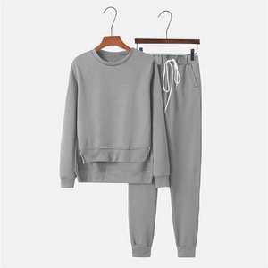 Conjunto Deportivo de Algodón Gris para Hombre, Sudadera de Cuello Redondo, Pantalones Jogger, Color Sólido, Casual, Corte Regular, para Otoño - Product Image 4