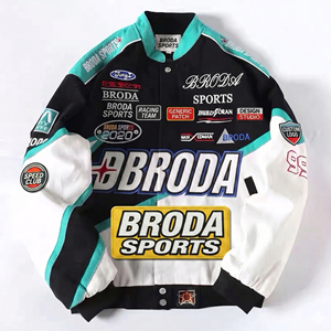 เสื้อแจ็คเก็ตบอมเบอร์ผ้าฝ้ายหนานุ่มระบายอากาศได้ดี สไตล์ F1 NASCAR ปักลายแบบ OEM เสื้อผ้าสตรีทแวร์สำหรับมอเตอร์สปอร์ต สั่งทำได้ - Product Image 1