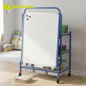 Blue Metal Whiteboard Stand Easel With 9 Drawer Storage <b>Shelves</b> And Wheels For <b>Kids</b> Learning - Product Image 3
