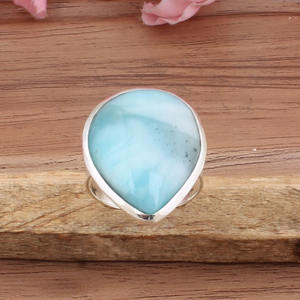 Anillo de Larimar Natural AAA en Forma de Pera, Plata de Ley 925, Larimar Genuino en Forma de Lágrima, Clásico para Boda, Gema Azul Océano Rara, Joyería Fina - Product Image 2