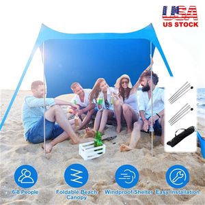 Portable 6.5x6.5FT Foldable Beach <b>Canopy</b> <b>Tent</b> Collapsible Shade Sail Sun Protection Windproof Shelter 4 Sandbags 2 Poles for - Product Image 1