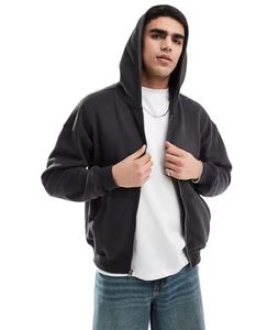 OEM Heavyweight 400gsm French Terry Zipper-<b>Up</b> Lined Drop Shoulder Men's Hoodie with Double Zipper Polyester/Cotton Loose Fit - Product Image 1