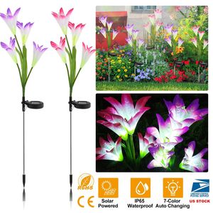 2 Pezzi Luci Solari LED a Forma di Giglio IP65 Impermeabili, Luci Decorative da Giardino con 7 Colori Cangianti per Vialetti e Patio - Product Image 1