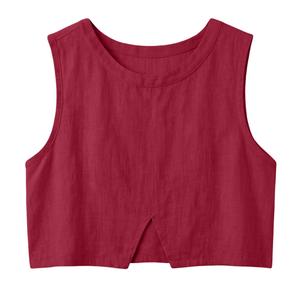 Débardeur tricoté à col rond pour femme, coupe classique, couleur unie, grande taille, sans manches, court, léger et respirant, idéal pour l'été - Product Image 3