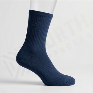 Crew <b>Socks</b> Solid Navy Blue 100% Cotton Breathable Knitted For Adults Daily Casual Wear Spring Season - Product Image 3