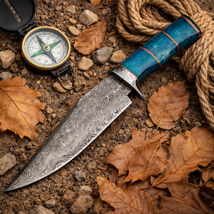 Handmade DIY Tactical Straight Damascus Steel Bowie <b>Knife</b> Leather Sheath <b>Bone</b> <b>Handle</b> Edge Master Manufacture 12in Outdoor - Product Image 4