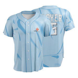 Camiseta de Béisbol Azul Claro Personalizada para Hombre, Manga Corta, Impresión Sublimada, Absorbe la Humedad, Corte Regular, Ropa Deportiva para Equipos de Adultos - Product Image 1