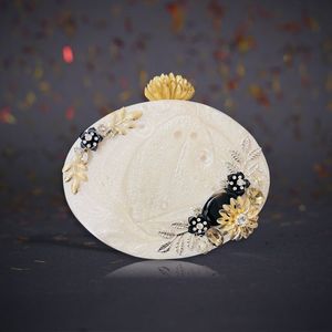 <b>Cream</b> Resin Bridal <b>Clutch</b> Handmade Flower Crystal Evening Purse Custom Wedding Decoration Gift - Product Image 1