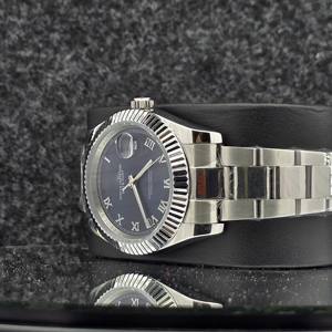 Reloj de Lujo para Hombre, de Acero Inoxidable, Mecánico Automático, Esfera Azul, Números Romanos, Bisel Estriado, Correa de Brazalete, Reloj de Pulsera para Negocios - Product Image 3