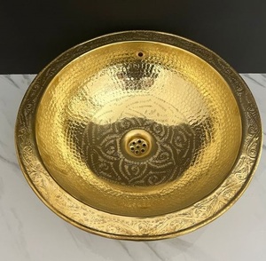 Lavabo de salle de bain en laiton doré de luxe, finition martelée, lavabo sur pied haut de gamme pour la maison, l'hôtel, le restaurant et la décoration intérieure haut de gamme - Product Image 4