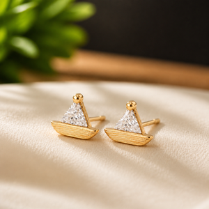 Triangle Shape Diamond Ear Jewelry for Women 18K Yellow Gold Plated Moissanite Sailboat Stud <b>Earrings</b> - Product Image 2