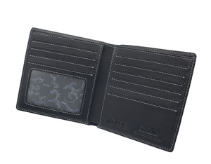 Castello <b>Men's</b> Hipster <b>Wallet</b> Genuine Cowhide Soft Leather Open RFID Embossed Logo Polyester <b>Black</b> Short Length - Product Image 4