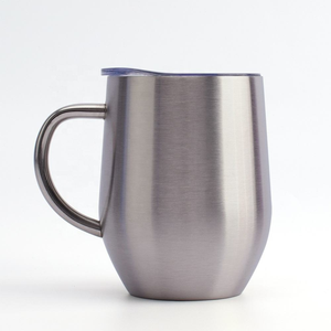 Gobelet à vin personnalisé en acier inoxydable à double paroi isolé, tasse de voyage en forme d'œuf, 12 oz avec poignée - Product Image 4