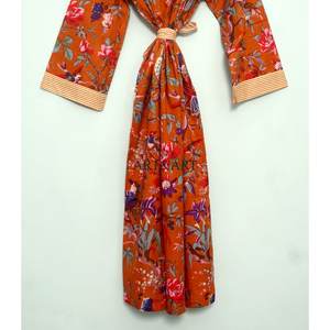 Bata kimono de algodón con estampado floral para mujer, suave, transpirable, ligera, para dormir, estar en casa, spa. - Product Image 6