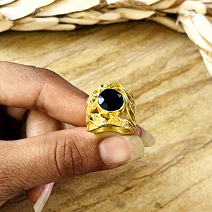 Unique Design Brass <b>Rings</b> Women Floral <b>Black</b> Onyx <b>Ring</b> Boho Brass Jewelry Female 18k Gold Plated Leaves Band Wholesale/OEM/ODM - Product Image 2