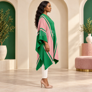HMR Sorority Sisterhood Green Pink Open Front Poncho Cape Reversible Windproof Long Shawl <b>Wrap</b> Warm <b>Blanket</b> - Product Image 3