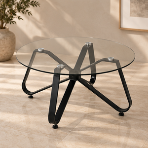 Table basse en métal moderne faite à la main AK Brass avec finition noire et plateau en verre, mobilier de restaurant - Product Image 2