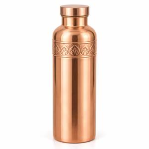 Bouteille d'eau en cuivre pur noire imprimée mandala, flacon en métal laqué moderne, anti-fuite, écologique, vaisselle ayurvédique 1L - Product Image 6