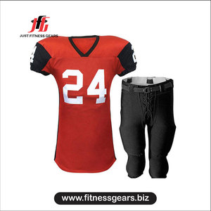 Custom Sublimation Red American Football Jersey Set Black <b>Padded</b> <b>Pants</b> Mens Youth Football Uniform OEM Manufacturer - Product Image 1