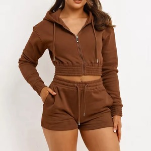 Custom Wholesale Manufacturer Oem High Quality <b>Zip</b> <b>up</b> Crewneck <b>Crop</b> Top Blank Oversized Women Hoodies - Product Image 3