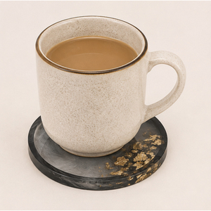 <b>Black</b> and Gold Leaf Epoxy Resin <b>Coaster</b> Set with Holder Custom Round Drink Cup Mat Wholesale for Home Hotel Restaurant Supply - Product Image 3